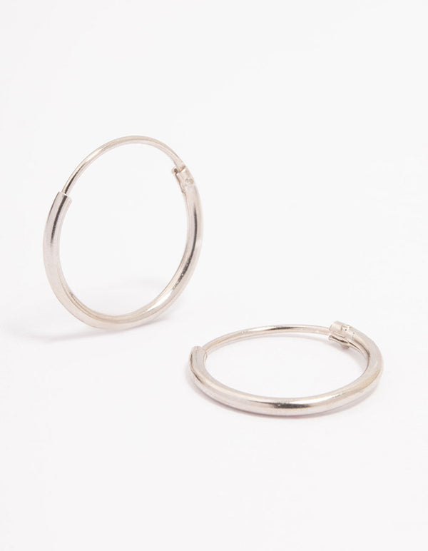 Platinum Sterling Silver Hoop Earrings 12mm