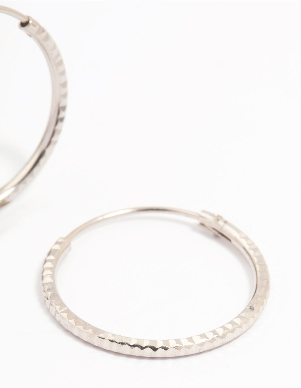 Platinum Sterling Silver Textured Hoop Earrings 15mm