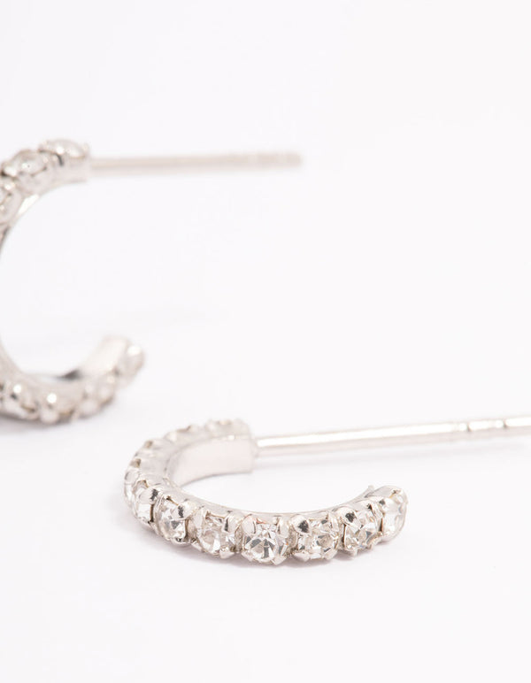 Platinum Sterling Silver Cubic Zirconia Mini Hoop Earrings