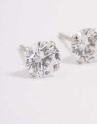Platinum Sterling Silver Cubic Zirconia Four Claw Crystal Stud Earrings - link has visual effect only