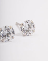 Platinum Sterling Silver Cubic Zirconia Four Claw Crystal Stud Earrings - link has visual effect only
