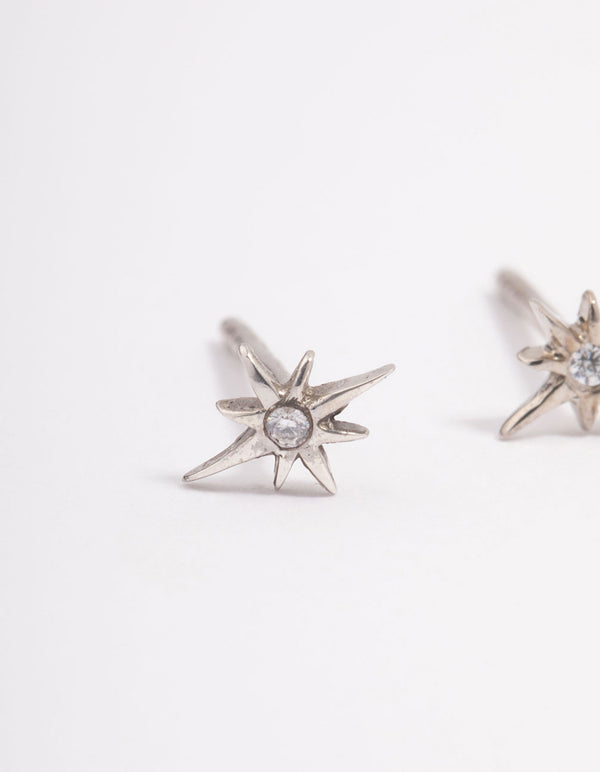 Platinum Sterling Silver Cubic Zirconia Celestial Stud Earrings