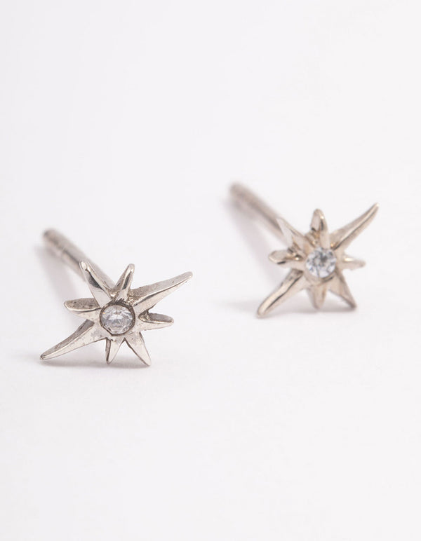 Platinum Sterling Silver Cubic Zirconia Celestial Stud Earrings