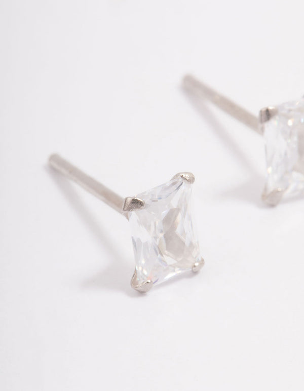 Platinum Sterling Silver Cubic Zirconia Baguette Stud Earrings