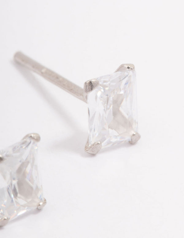 Platinum Sterling Silver Cubic Zirconia Baguette Stud Earrings