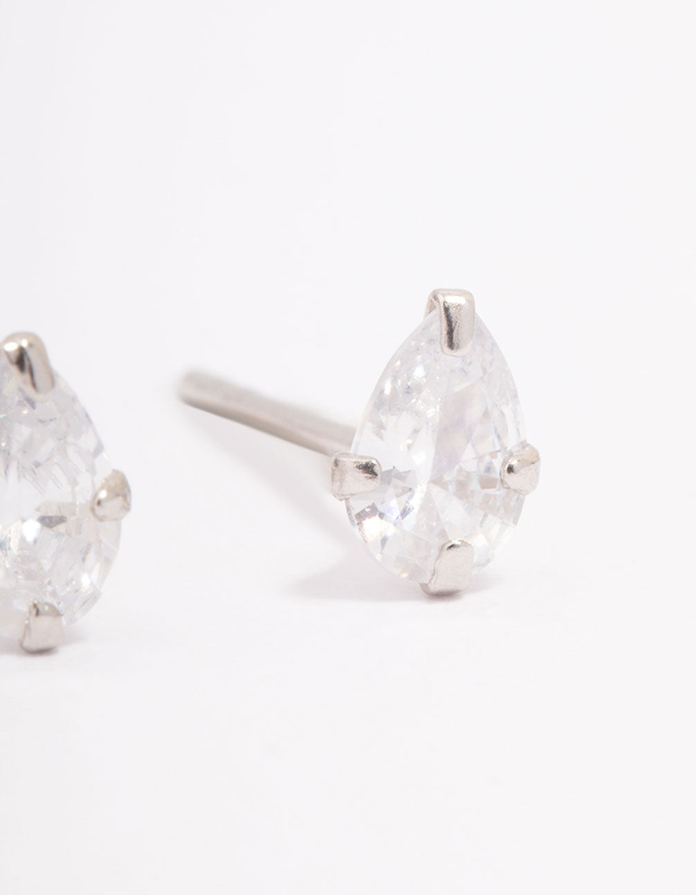 Platinum Sterling Silver Pear Cubic Zirconia Stud Earrings
