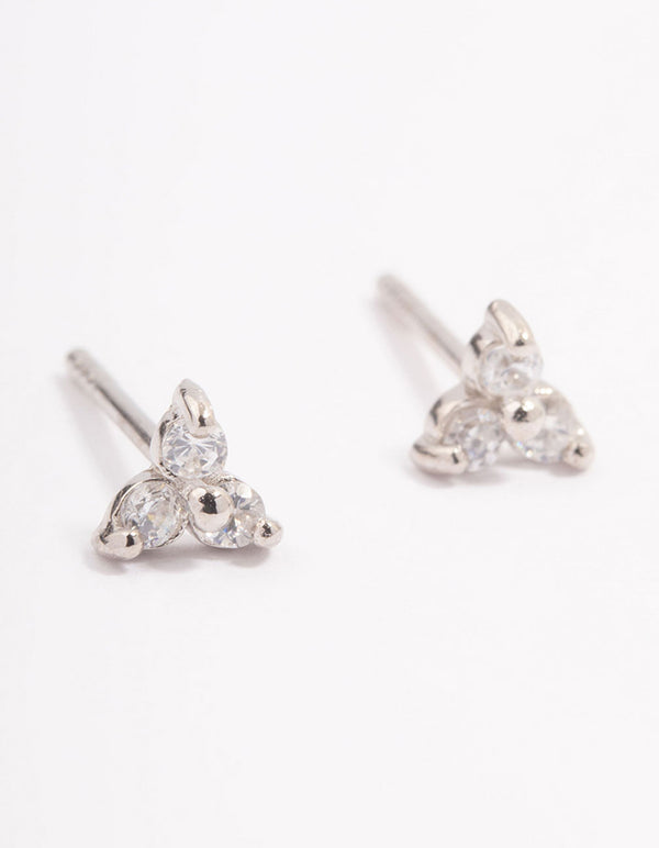 Platinum Sterling Silver Mini Trio Cubic Zirconia Stud Earrings