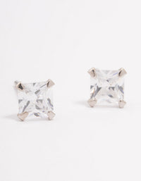 Platinum Sterling Silver Square Cubic Zirconia Stud Earrings - link has visual effect only