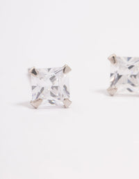 Platinum Sterling Silver Square Cubic Zirconia Stud Earrings - link has visual effect only