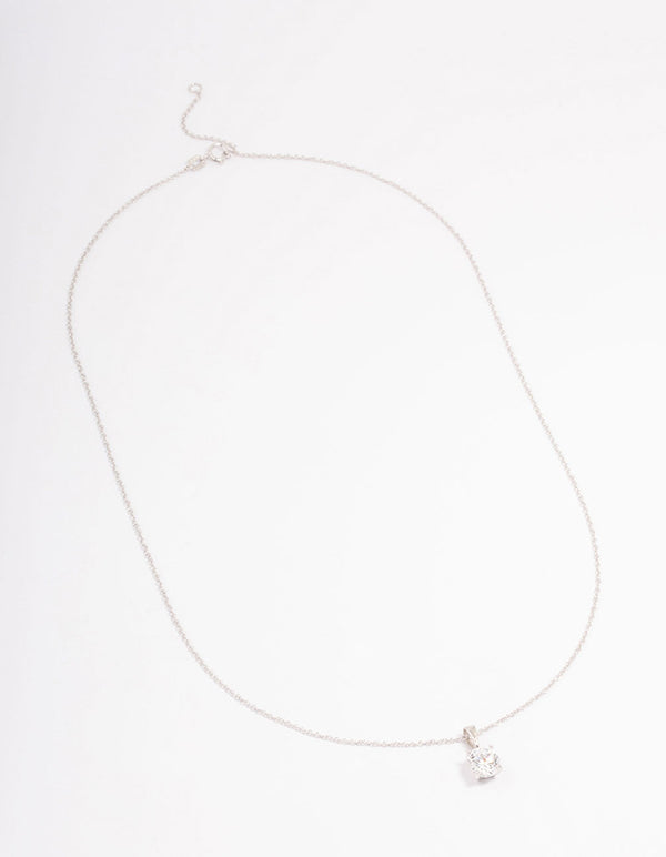 Sterling Silver Solitaire Cubic Zirconia Pendant Necklace