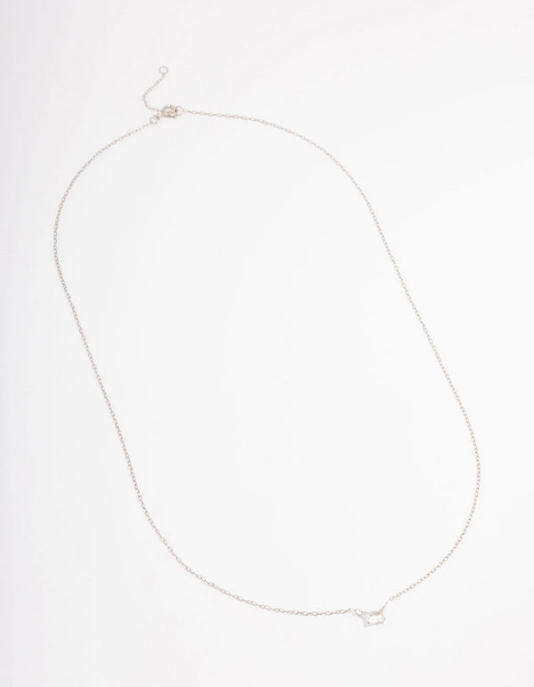 Platinum Sterling Silver Baguette Cubic Zirconia Pendant Necklace