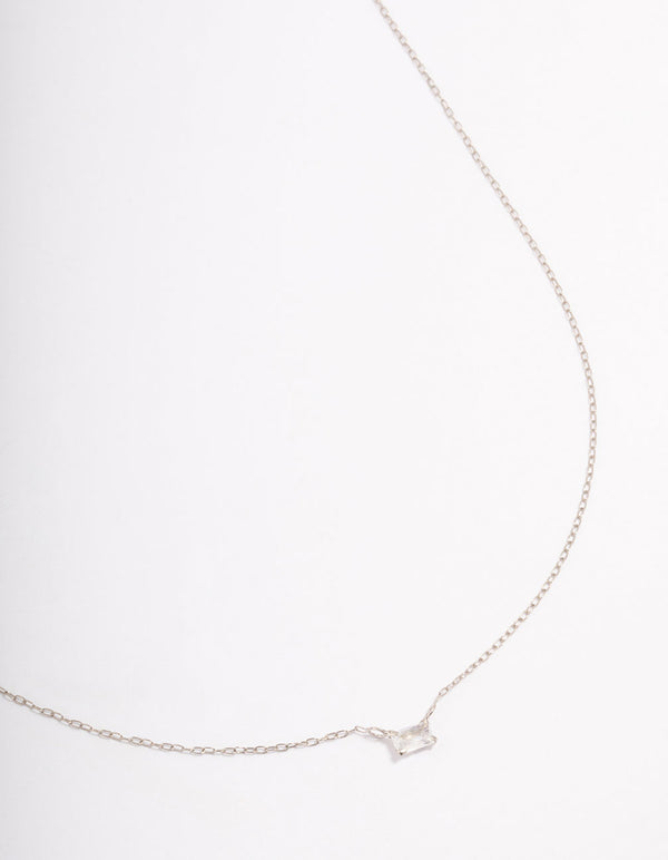 Platinum Sterling Silver Baguette Cubic Zirconia Pendant Necklace