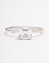 Platinum Sterling Silver Princess Cubic Zirconia Ring - link has visual effect only