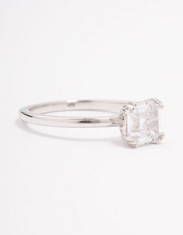 Platinum Sterling Silver Princess Cubic Zirconia Ring