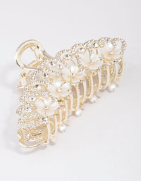 Gold Ornate Diamante & Flower Hair Claw Clip - link has visual effect only