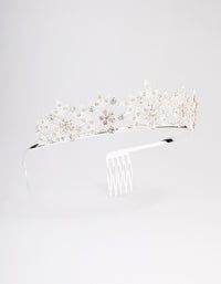 Silver Symmetrical Floral Hair Tiara - link has visual effect only