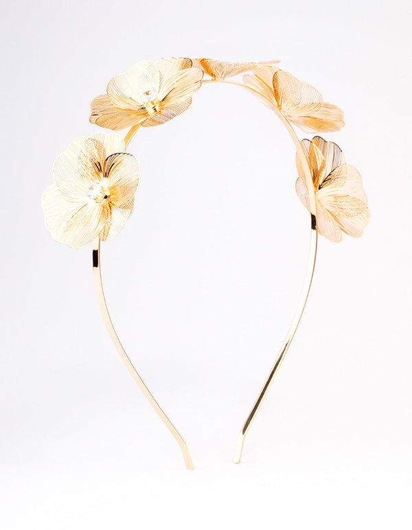 Gold Wire Diamante Flower Headband