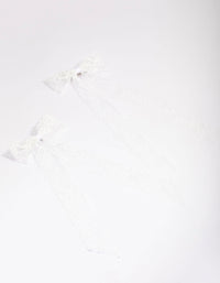 White Fabric Medium Lace Hair Bow Pack - link has visual effect only