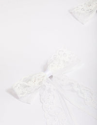White Fabric Medium Lace Hair Bow Pack - link has visual effect only