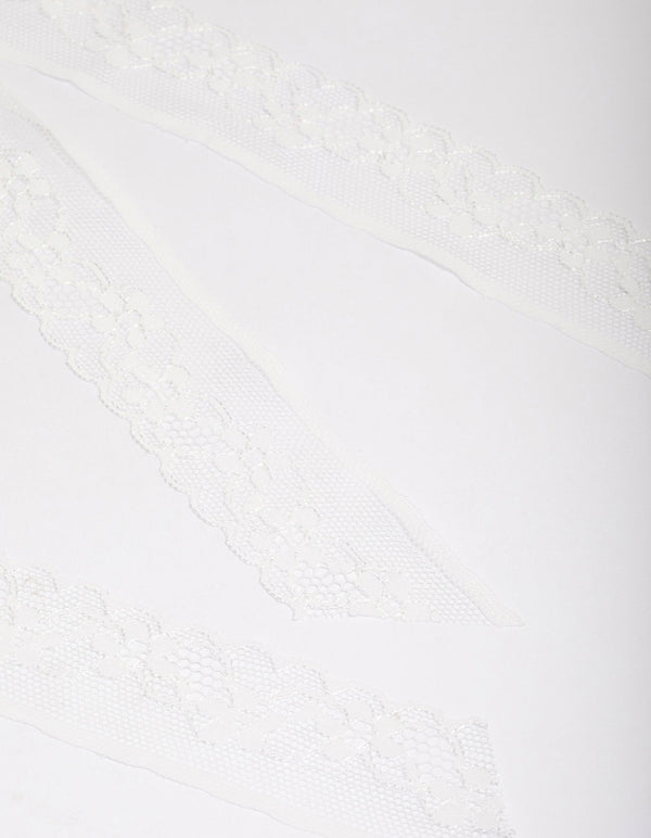 White Fabric Medium Lace Hair Bow Pack