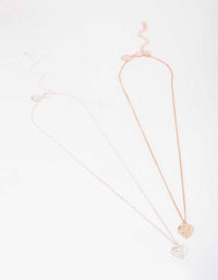 Mixed Metal Floral Heart Necklace Pack - link has visual effect only