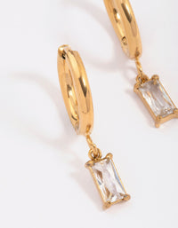 Gold Plated Surgical Steel Square Cubic Zirconia Hoop Earrings - link has visual effect only