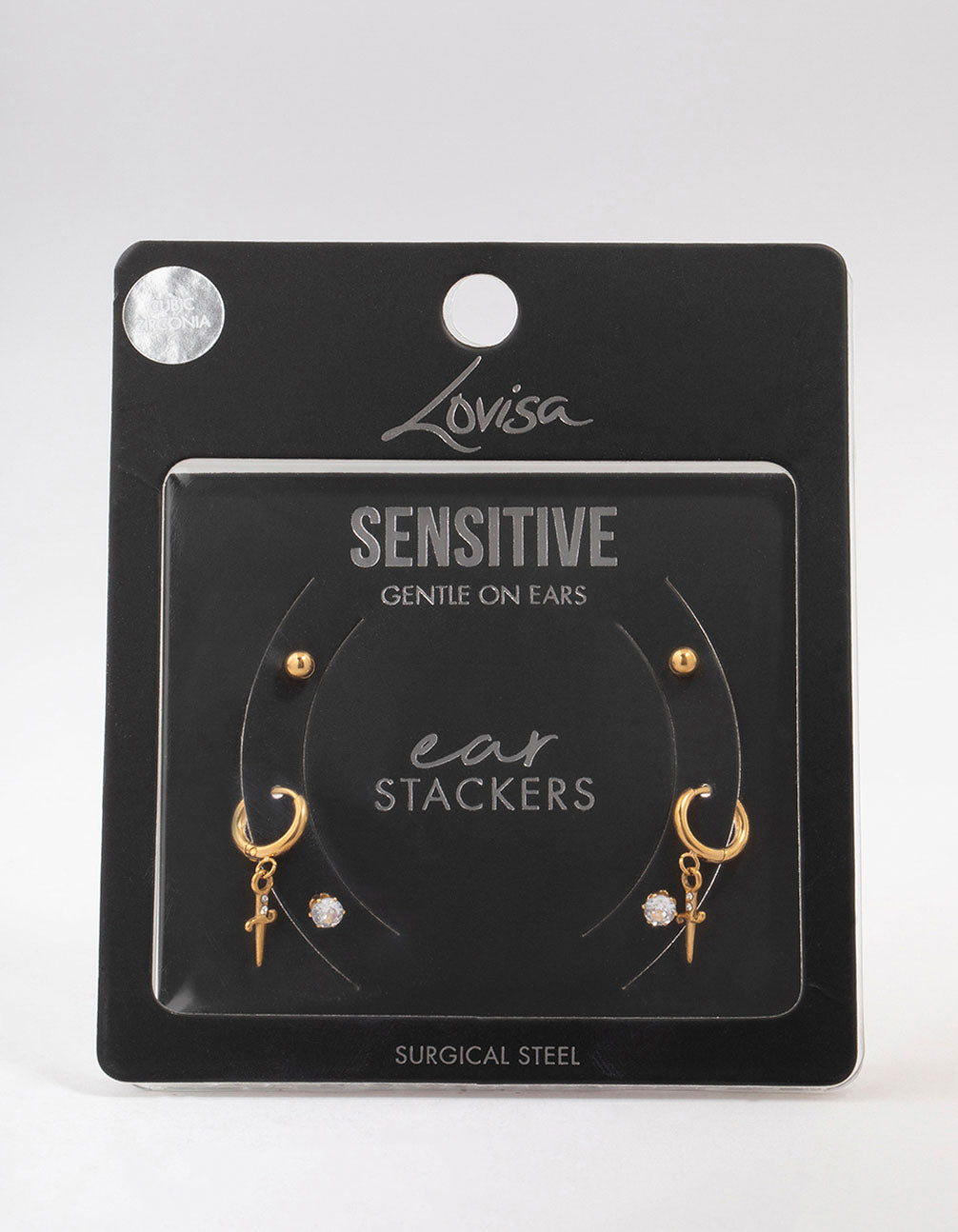 Gold Plated Surgical Steel Dagger Huggie Earring 3-Pack