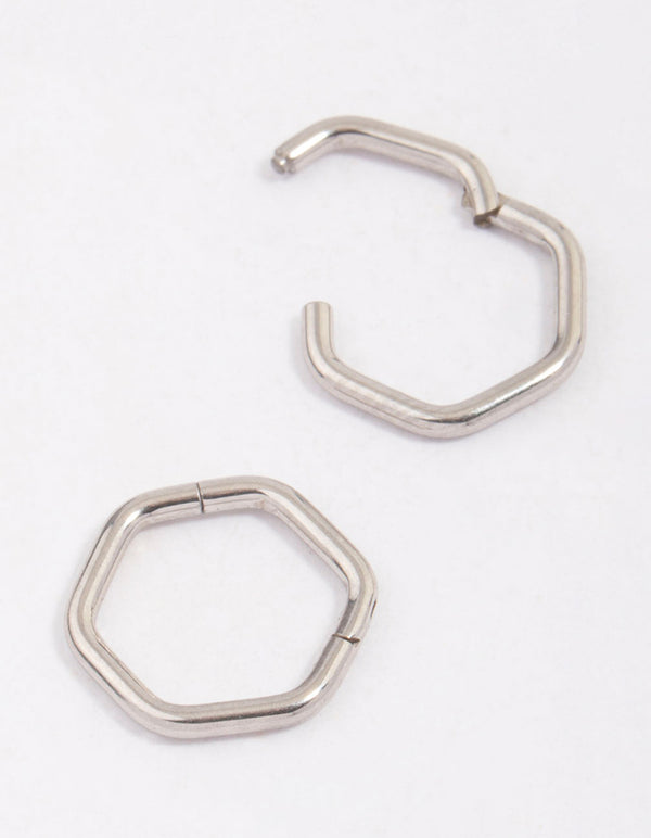Surgical Steel Hexagon Sleeper Hoop Earrings 8mm