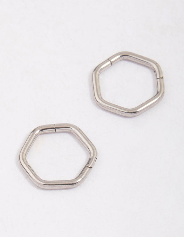Surgical Steel Hexagon Sleeper Hoop Earrings 8mm