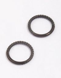 Black Surgical Steel Rope Sleeper Hoop Earrings 8mm - link has visual effect only