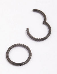 Black Surgical Steel Rope Sleeper Hoop Earrings 8mm - link has visual effect only