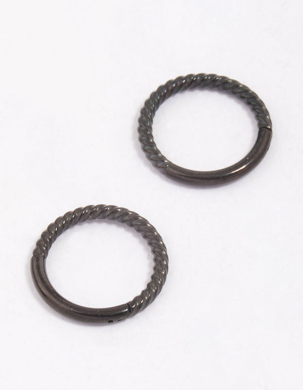 Black Surgical Steel Rope Sleeper Hoop Earrings 8mm