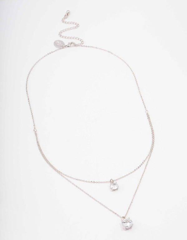 Silver Cubic Zirconia Layered Solitaire Necklace