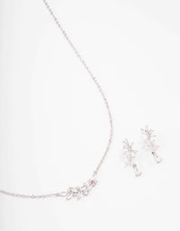 Silver Dainty Sparkle Flower Necklace & Earring Set - link has visual effect only