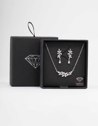 Silver Dainty Sparkle Flower Necklace & Earring Set - link has visual effect only