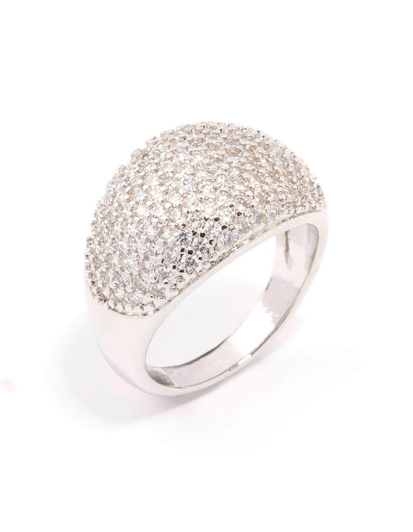 Silver Cubic Zirconia Pave Dome Ring