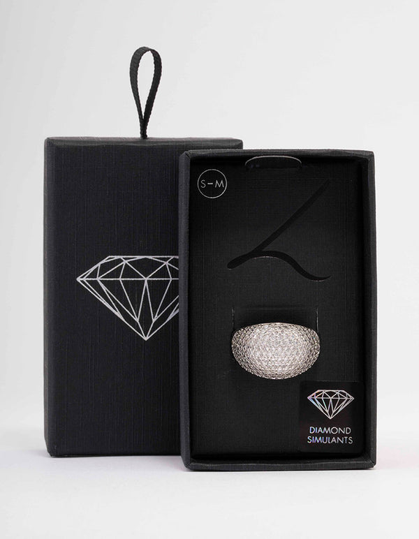 Silver Cubic Zirconia Pave Dome Ring