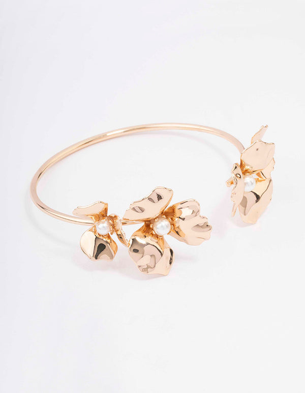Gold Plated Pearl Centre Flower Wrist Cuff