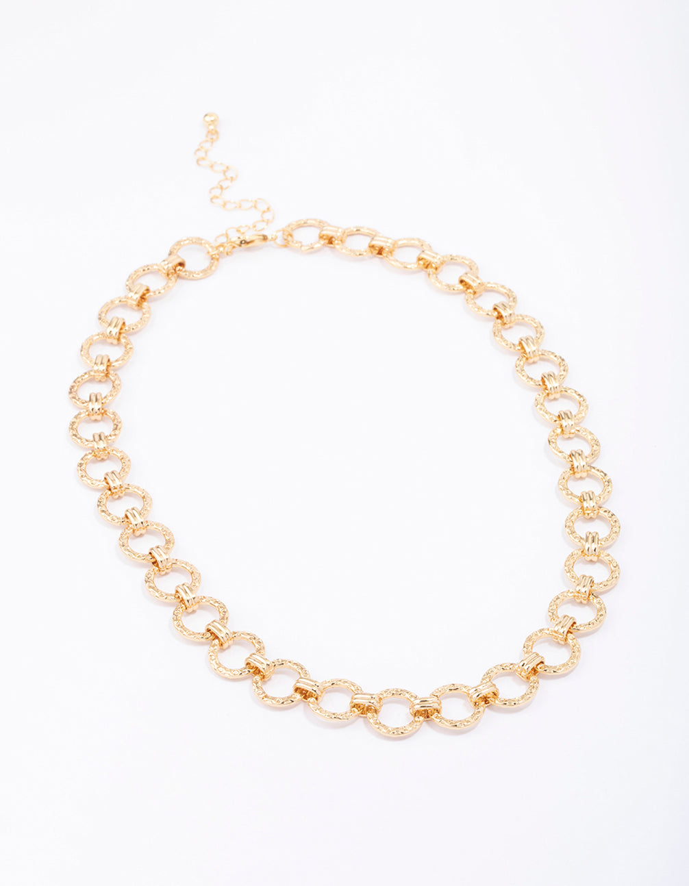 Gold Plated Hammered Round Link Chain Necklace