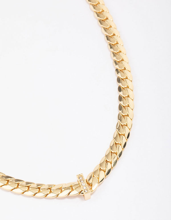 Gold Plated Diamante V Chain Necklace