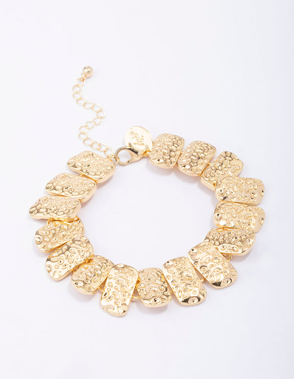 Gold Plated Hammered Rectangle Bracelet