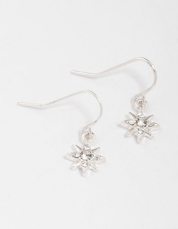 Silver Diamante Star Drop Earrings