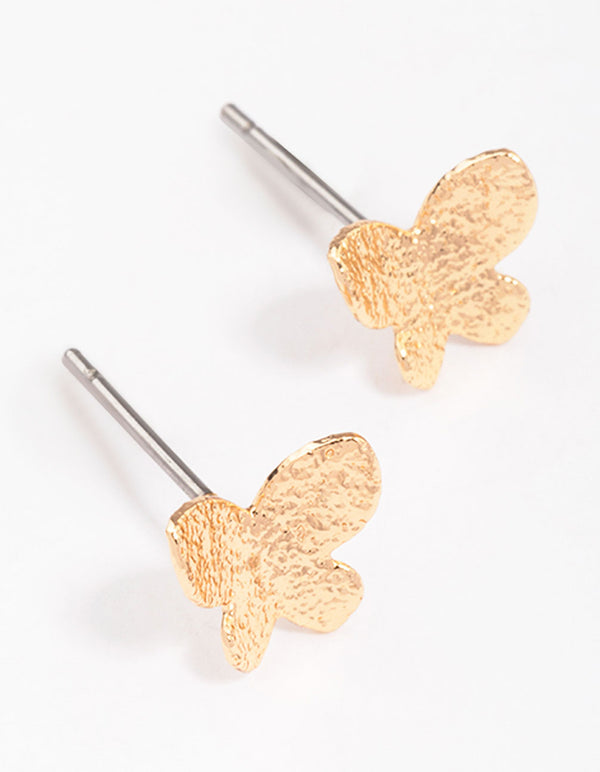 Gold Sandblast Butterfly Stud Earrings