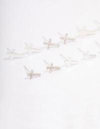 Silver Diamante Cross Earring 8-Pack - link has visual effect only