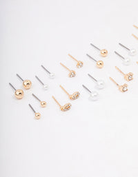 Gold Classic Pearl & Diamante Stud Earring 12-Pack - link has visual effect only