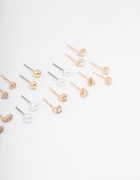 Gold Classic Pearl & Diamante Stud Earring 12-Pack - link has visual effect only