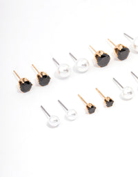Gold Black Crystal & Pearl Stud Earring 8-Pack - link has visual effect only