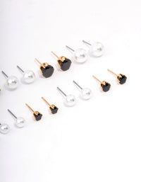 Gold Black Crystal & Pearl Stud Earring 8-Pack - link has visual effect only