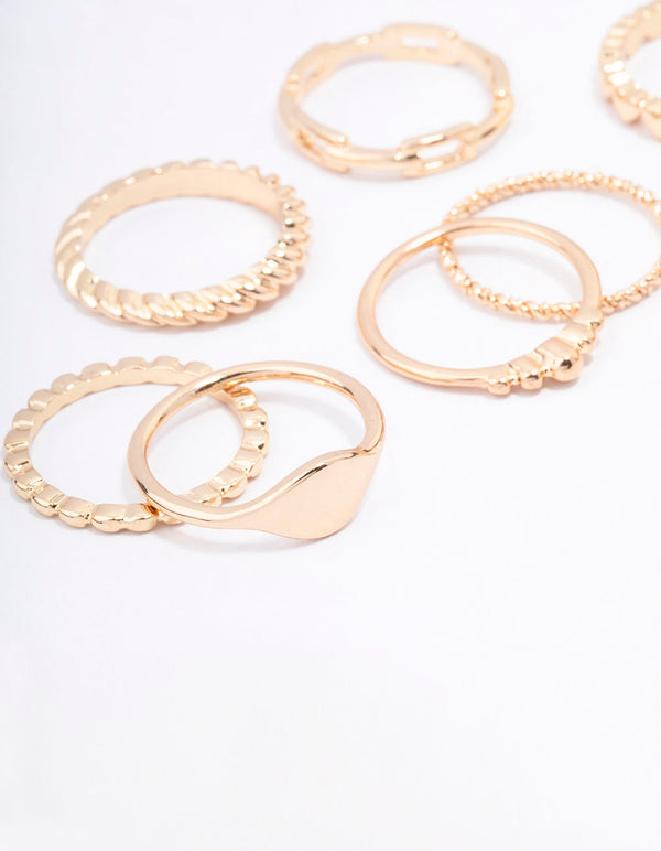 Gold Patterned Heart Ring Pack