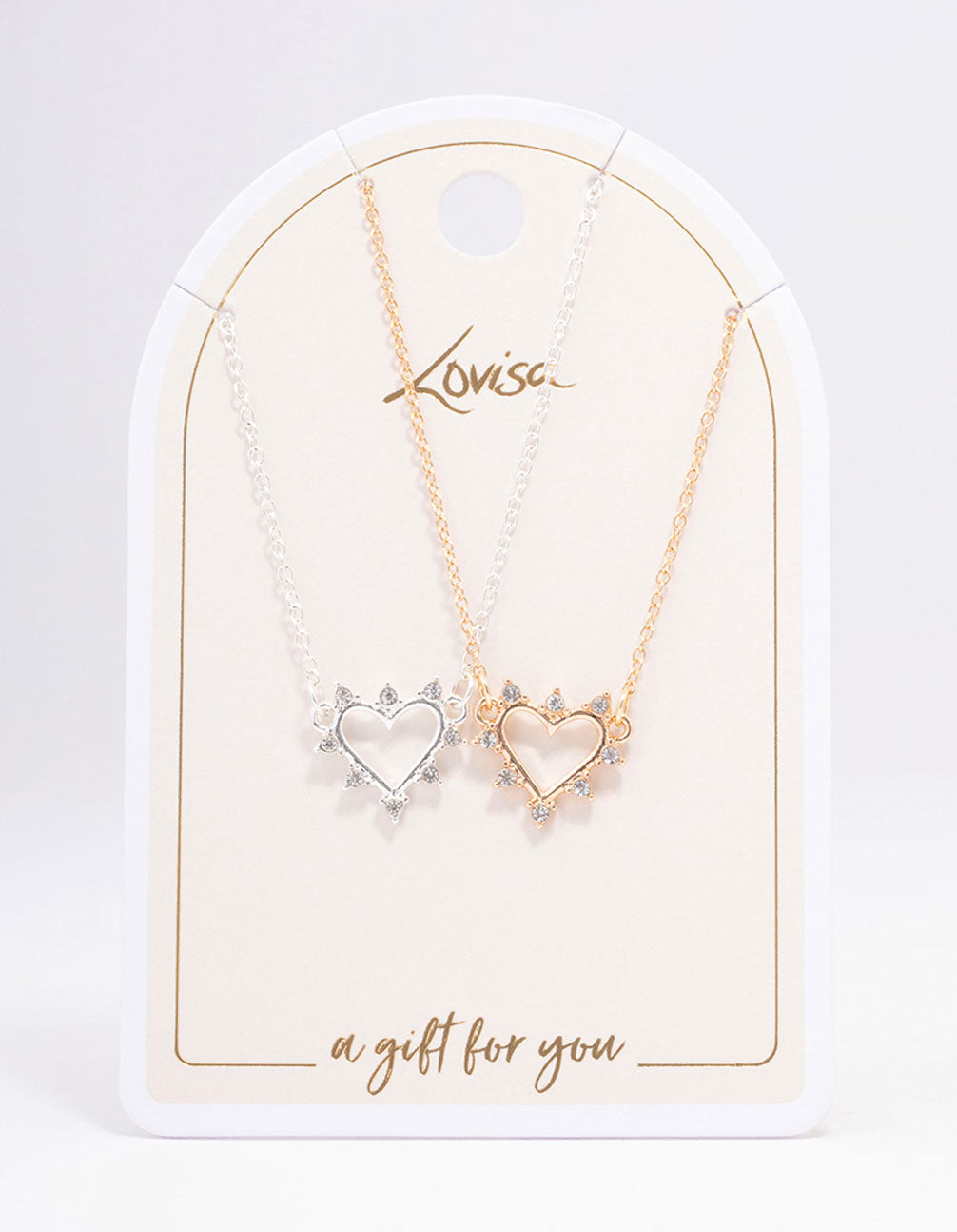 Mixed Metal Open Heart Diamante Necklace